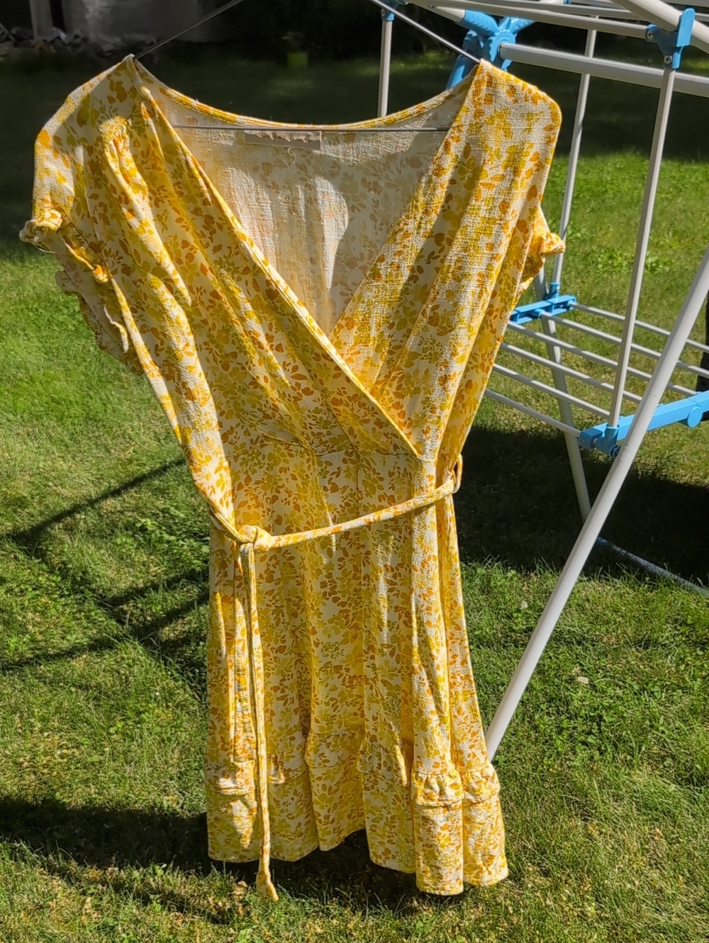 Monteau Yellow Floral Wrap Dress M